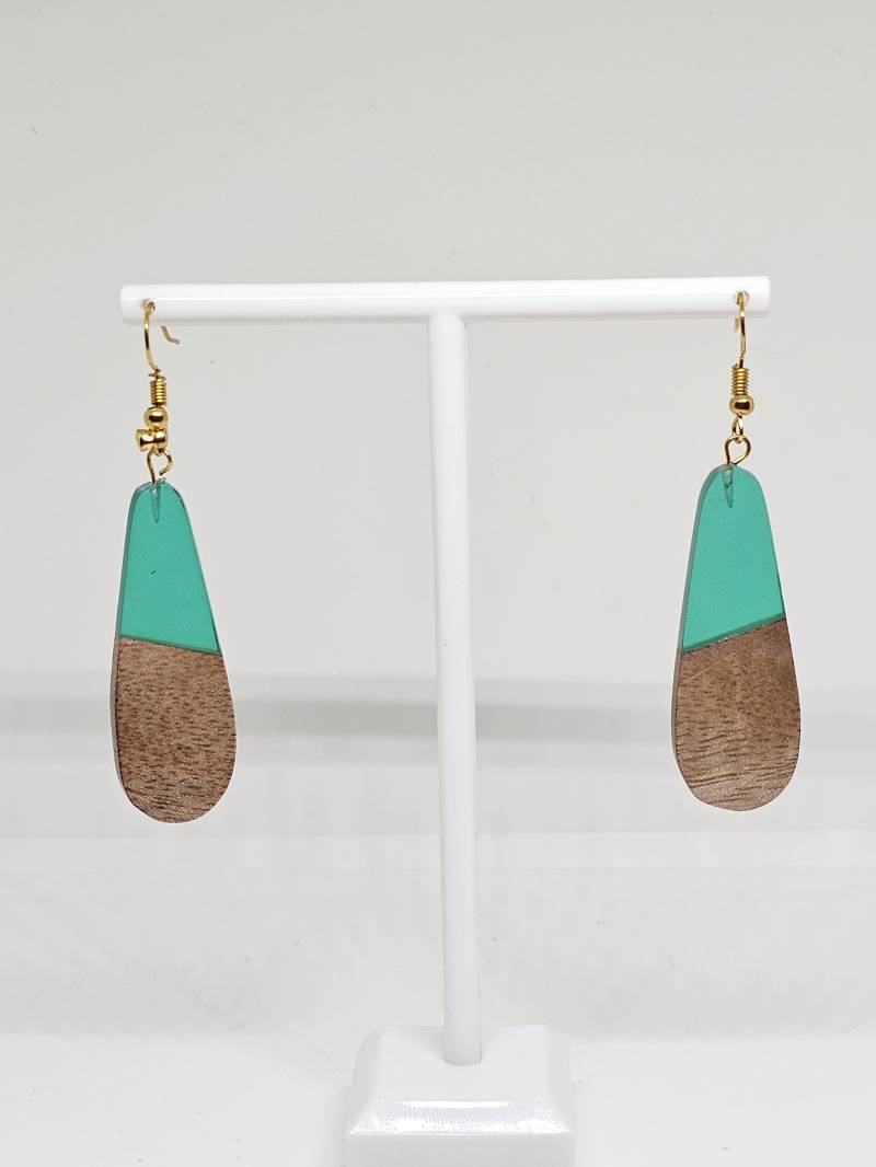 Handgemachte Holzohrringe Grüner Boho Statement Schmuck von Febaee