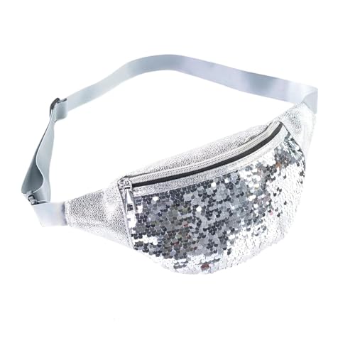 Bauchtasche Damen Silber Glitzer,Pailletten Metallic Gürteltasche Wasserdicht Reflektierend mit Reißverschluss Fächern Hüfttasche für Karneval,Festival,Party,Sport Outdoor & Reisen von Febbya