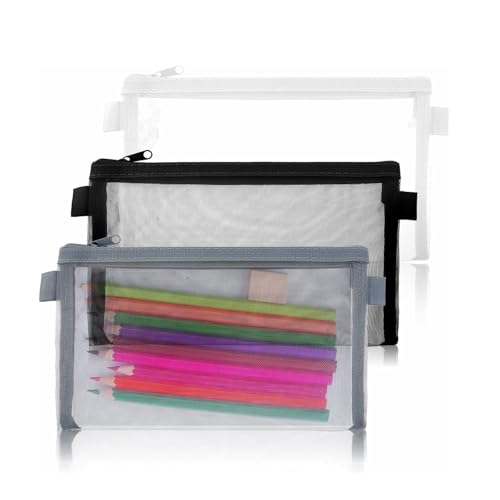 Febbya Transparentes Federmäppchen, 3er-Pack wasserdichte Reißverschluss-Geldbeutel mit mattiertem Design | Tragbare kleine Münztaschen für Prüfungs-, Büro- und Reiseutensilien von Febbya