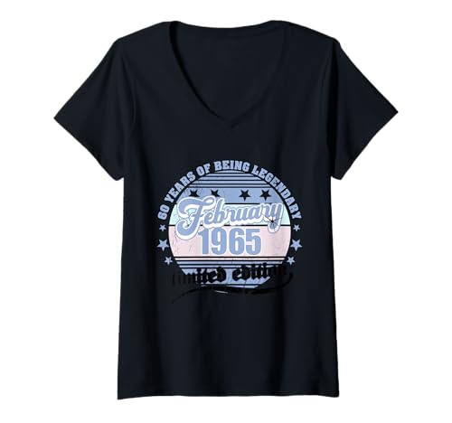 Damen 60. Geburtstag Februar 1965 Jahrgang 60 Jahre T-Shirt mit V-Ausschnitt Damen 60. Geburtstag Februar 1965 Jahrgang 60 Jahre T-Shirt mit V-Ausschnitt von Februar 1965 Männer Frauen 60. Geburtstag