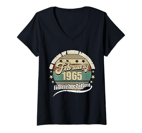 Damen 60. Geburtstag Februar 1965 Jahrgang 60 Jahre T-Shirt mit V-Ausschnitt Damen 60. Geburtstag Februar 1965 Jahrgang 60 Jahre T-Shirt mit V-Ausschnitt von Februar 1965 Männer Frauen 60. Geburtstag