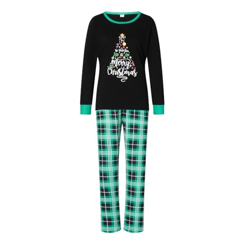 Fecfucy Familien-Weihnachtspyjama, passende Sets – passende Familien-Outfits, Urlaub, Weihnachten, Pyjama, Nachtwäsche, Pyjama-Set für die ganze Familie, Paare, Männer, Frauen, Schwarz und Grün von Fecfucy