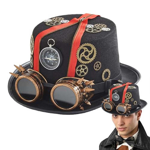 Fecfucy Steampunk-Hüte mit Schutzbrille, Steampunk-Hüte für Männer,Vintage Gothic Cosplay Top Halloween Hut - Verkleidungszubehör, Zeitreisender-Kostüm für Herren für Halloween-Maskerade von Fecfucy