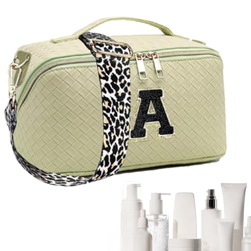 Make-up-Tasche mit Initialbuchstaben, tragbar, wasserdicht, gewebt, klassifizierte Aufbewahrung, gewebter Kulturbeutel, Geburtstagsgeschenk für Damen und Mädchen Fecfucy, grün, 1 von Fecfucy