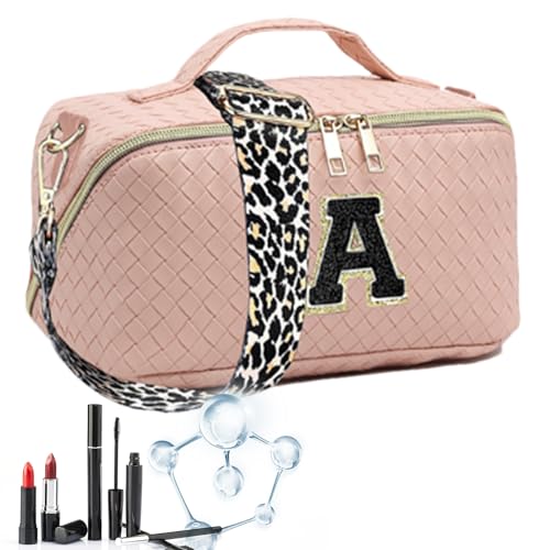 Make-up-Tasche mit Initialbuchstaben, tragbar, wasserdicht, gewebt, klassifizierte Aufbewahrung, gewebter Kulturbeutel, Geburtstagsgeschenk für Damen und Mädchen Fecfucy, rose, 1 von Fecfucy