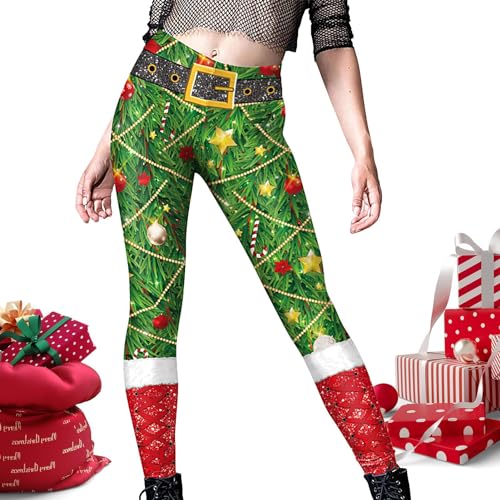 Weihnachten High Waist Kostüm Leggings | Stretchy Printed Leggings | Urlaub Strumpfhosen Hohe Taille Lustige Kostüm Strumpfhose für Yoga und Partys Fecfucy von Fecfucy