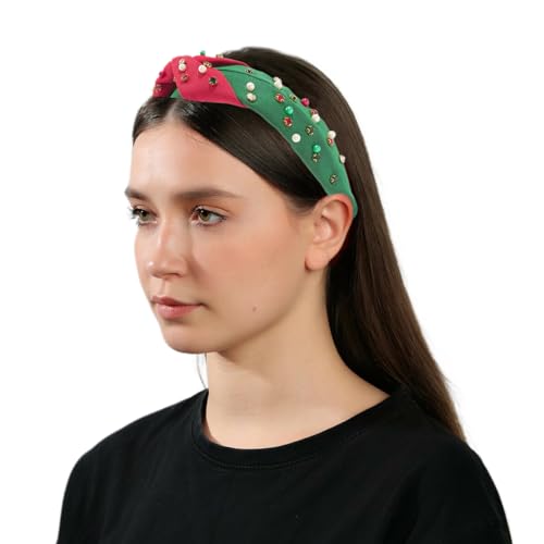 Weihnachten geknotetes Stirnband | Rotes Haarband | Eleganter modischer grüner, mit Juwelen verzierter Weihnachtsstirnband-Haarschmuck für Mädchen Fecfucy von Fecfucy