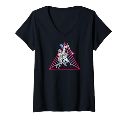 Damen Fechten 80er 90er Jahre Fechter Degen Florett Sport Fechten T-Shirt mit V-Ausschnitt von Fechten Ausrüstung Sport Training Geschenke Shirts