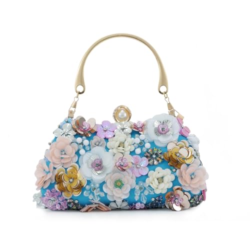 Fecialy Blume Kupplung Handtasche Frauen 3D Floral Abend Handtaschen Kette Riemen Schultertasche für formale Party Braut Hochzeit von Fecialy