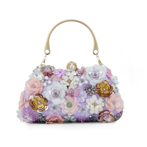 Fecialy Blume Kupplung Handtasche Frauen 3D Floral Abend Handtaschen Kette Riemen Schultertasche für formale Party Braut Hochzeit von Fecialy