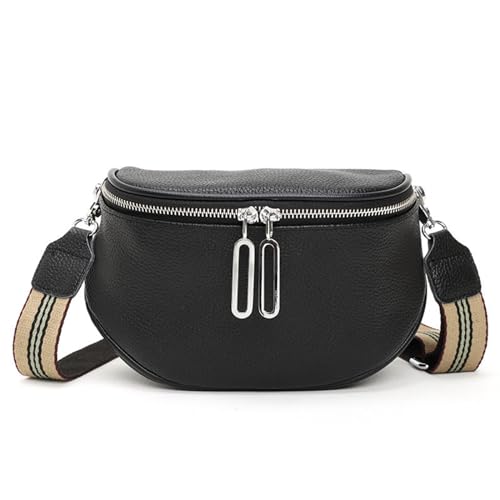 Fecialy Leder Crossbody Tasche für Damen Breiter Gürtel Stilvolle Bauchtasche Taille Tasche Sling Schultertasche Hüfte Brust Fanny Pack,Schwarz von Fecialy