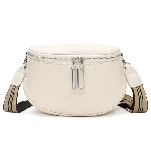 Fecialy Leder Crossbody Tasche für Damen Breiter Gürtel Stilvolle Bauchtasche Taille Tasche Sling Schultertasche Hüfte Brust Fanny Pack,Weiß von Fecialy