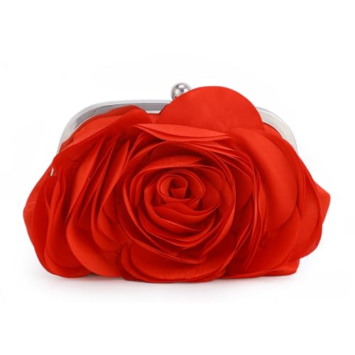 Fecialy Damen Abendtasche Blumen Satin Clutch Taschen mit Kette Rose Muster Geldbörse Party Prom Handtaschen von Fecialy