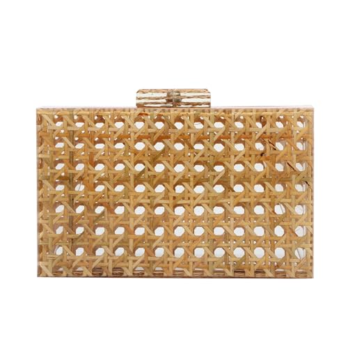 Fecialy Damen Acryl Kupplung Geldbörse Rattan Woven Pattern Handtasche Square Box Crossbody Bag Chic Abendtasche von Fecialy