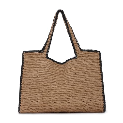 Fecialy Damen Große Stroh Tote Handtasche Hand Gewebte Sommer Strand Umhängetasche Chic Casual Reise Urlaub Taschen von Fecialy