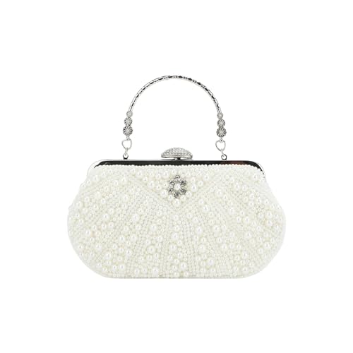 Fecialy Frauen Perle Kupplung Geldbörsen Abend Handtaschen Kupplung Hochzeit Kristall Schultertasche mit Perlenkette von Fecialy