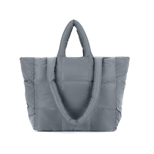 Fecialy Gesteppte Tragetaschen für Damen Große Puffertasche Gesteppte Nylon-Schultertasche Puffy Satchel Travel Handtasche von Fecialy