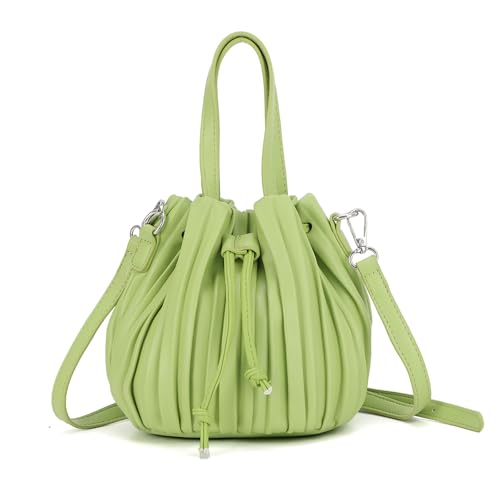 Fecialy Leder Eimer Taschen für Damen plissiert Handtasche Drawstring Crossbody Bag Unique Tote Schulter Handtaschen von Fecialy