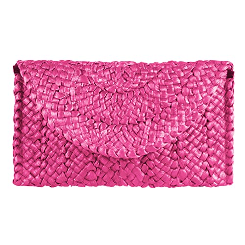 Fecialy Stroh Clutch Geldbörsen Stroh Geldbörsen für Frauen Umschlag gewebt Clutch Handtaschen Sommer Strand Taschen,Rosenrot von Fecialy