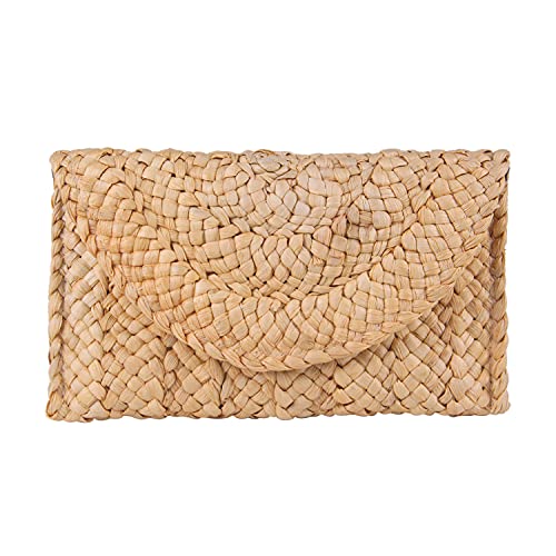 Fecialy Stroh Clutch Geldbörsen Stroh Geldbörsen für Frauen Umschlag gewebt Clutch Handtaschen Sommer Strand Taschen,Leichter Kaffee von Fecialy