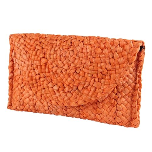 Fecialy Stroh Clutch Geldbörsen Stroh Geldbörsen für Frauen Umschlag gewebt Clutch Handtaschen Sommer Strand Taschen,Orange von Fecialy