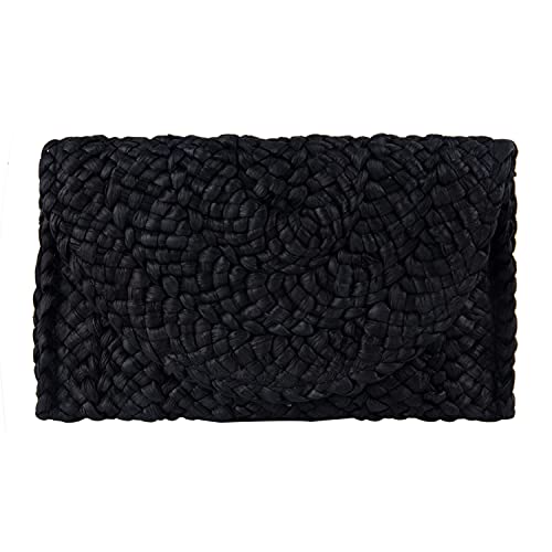 Fecialy Stroh Clutch Geldbörsen Stroh Geldbörsen für Frauen Umschlag gewebt Clutch Handtaschen Sommer Strand Taschen,Schwarz von Fecialy