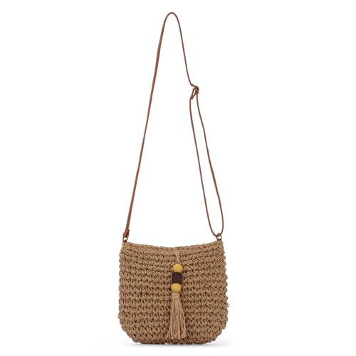 Fecialy Stroh Crossbody Taschen für Damen handgewebte Sommer Strand Handtasche gewebt Raffia Wicker Tasche Urlaub Kupplung mit Quasten von Fecialy