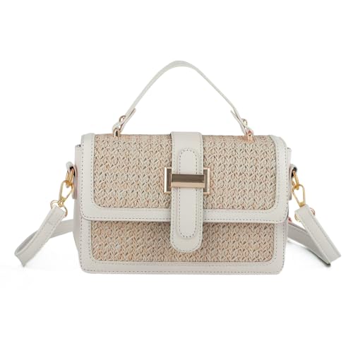 Fecialy Stroh Geldbörsen für Damen Stroh Crossbody Taschen Strand Handtasche Sommer Stroh Geldbörsen gewebt Umhängetasche Clutch Bag von Fecialy