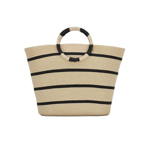 Fecialy Damen Stroh Sommer Strandtasche - Großes Stroh Tote Tasche - Rattan gewebt - Beige - 29 x 16 x 31 cm - Erwachsene - Female von Fecialy