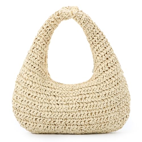 Fecialy Strohsack für Damen Halbmond Schulter Handtasche Stroh Sommer Strand Tote Handtasche Raffia gewebt Hobo Bag von Fecialy