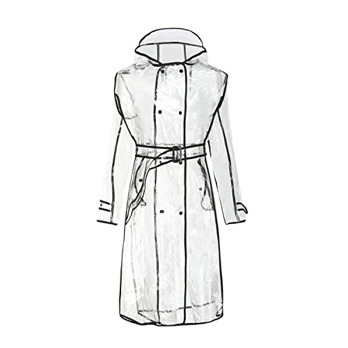 Fecialy Transparenter Regenmantel für Damen Eva Wasserdichter transparenter Regenmantel-Poncho mit Kapuze und Gürtel von Fecialy