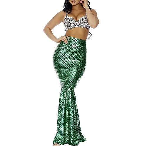 Feclmiyt Damen Meerjungfrauenschwanz Kostüm Prinzessin Pailletten Hohe Taille Fischschwanzsaum Maxi Meerjungfrau Rock mit Hologramm-Finish Cosplay Halloween Cosplay (A-01, M) von Feclmiyt