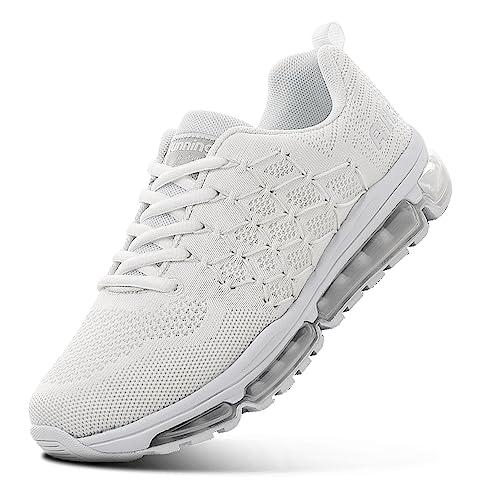 Feclogar Laufschuhe Herren Turnschuhe Damen Atmungsaktive Sneakers Sportschuhe für Laufen Fitnessstudio Sport Sportwandern Schwarz Weiß 877White-34 von Feclogar