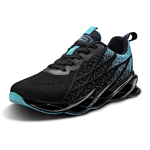 Feclogar Sneaker Laufschuhe Herren Turnschuhe Damen zum Laufen Tenniss Jogging Fitness Outdoor Leicht Atmungsaktiv rutschfest Sommer Sportschuhe Schwarz Weiß G33 EU 38 Blackblue von Feclogar