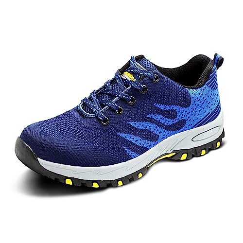 Sicherheitsschuhe Herre Damen Arbeitsschuhe mit Stahlkappe Pannensicher Leicht Safety Shoes Sportlich Schuhe Atmungsaktiv Sneaker Stylisch Trekkingschuhe 113 Blau 42 EU Blue von Feclogar