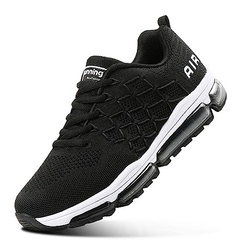 Feclogar Laufschuhe Herren Turnschuhe Damen Atmungsaktive Sneakers Sportschuhe für Laufen Fitnessstudio Sport Sportwandern Schwarz Weiß 877Black-35 von Feclogar