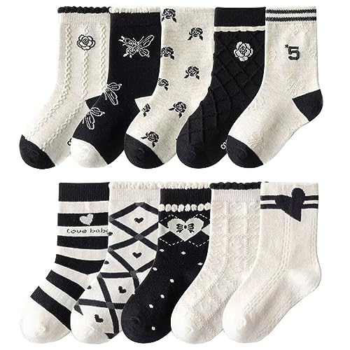 FedMois 10er Pack Kinder Socken Jungen Mädchen Strümpfe Baumwolle, Herz und Blume, Gr. 23-26 von FedMois