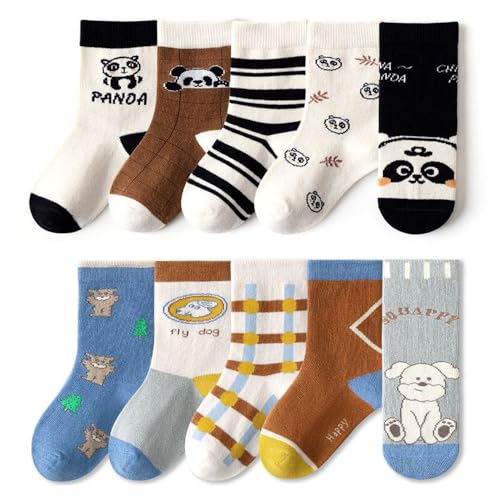 FedMois 10er Pack Kinder Socken Jungen Mädchen Strümpfe Baumwolle, Panda und Hund, Gr. 19-22 von FedMois