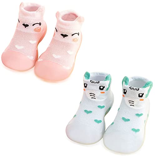 FedMois 2er Pack Baby Socken Hausschuhe Anti-Rutsch Krabbelschuhe Lauflernschuhe, Elefant und Fuchs, 2 Jahre von FedMois