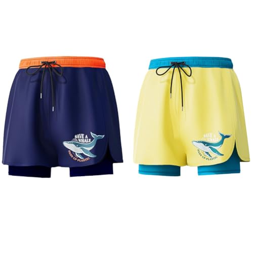 FedMois 2er Pack Kinder Jungen Badehose mit Innenhose, Wal, 3 Jahre von FedMois