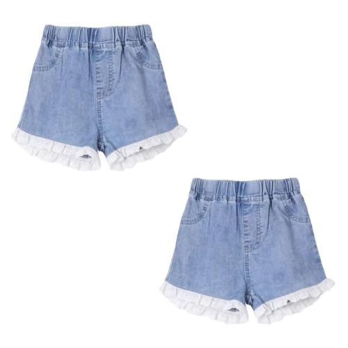 FedMois 2er Pack Mädchen Jeans-Shorts Baumwolle, mit Dekorativer Spitze, 7-8 Jahre von FedMois