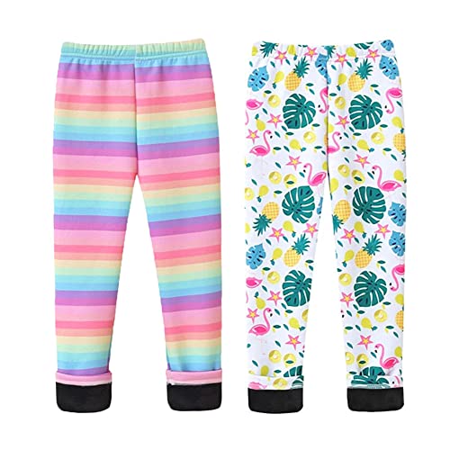 FedMois 2er Pack Mädchen Thermo Strumpfhose Leggings Gefüttert Winter Dick, Flamingo und Regenbogen, Gr. 134 (Herstellergröße 140) von FedMois