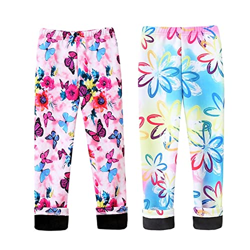 FedMois 2er Pack Mädchen Thermo Strumpfhose Leggings Gefüttert Winter Dick, Schmetterling und Blumen, Gr. 140/146 (Herstellergröße 150) von FedMois