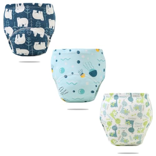 FedMois 3er Pack Baby Kleinkinder Töpfchen Trainingshose Trainerhose, Eisbär, Quallen und Dinosaurier, 1-2 Jahre von FedMois