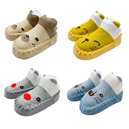 FedMois 4er Pack Baby Socken Hausschuhe Anti-Rutsch Krabbelschuhe Lauflernschuhe, Katze und Bär, 6-12 Monate FedMois 4er Pack Baby Socken Hausschuhe Anti-Rutsch Krabbelschuhe Lauflernschuhe, Katze und Bär, 6-12 Monate von FedMois