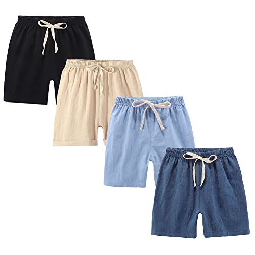 FedMois 4er Pack Kinder Jungen Shorts Baumwolle, Schwarz Blau Beige und Dunkelblau, 6 Jahre von FedMois