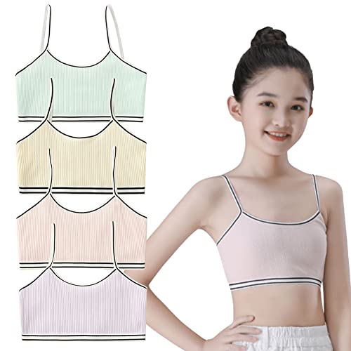 FedMois 4er Pack Mädchen Sport BH Bustier Baumwolle, Gelb, Rosa, Grün und Lila, 10-12 Jahre (Herstellergröße L) von FedMois