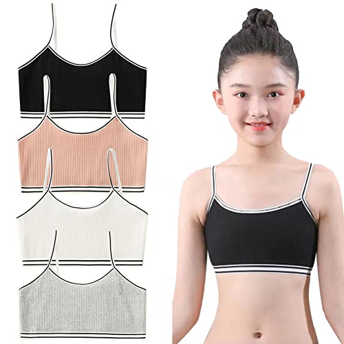 FedMois 4er Pack Mädchen Sport BH Bustier Baumwolle, Grau, Schwarz, weiß und Orange, 6-8 Jahre (Herstellergröße S) von FedMois