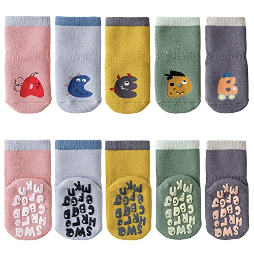 FedMois 5er Pack Baby Kleinkinder ABS rutschfeste Wintersocken dicke Thermosocken Baumwolle, Buchstabe, 1-3 Jahre von FedMois