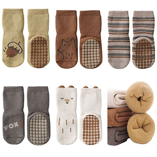 FedMois 5er Pack Baby Kleinkinder ABS rutschfeste Wintersocken dicke Thermosocken Baumwolle, Fuchs, 3-5 Jahre von FedMois